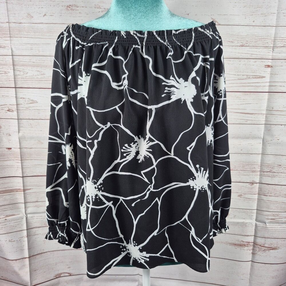 Banana Republic Womens Size L Top Dark White Floral Whimsigoth Romantic Fairy